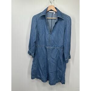 See By Chloè Denim Pleated Mini Dress 3/4 Sleeve with Hole Sz 36